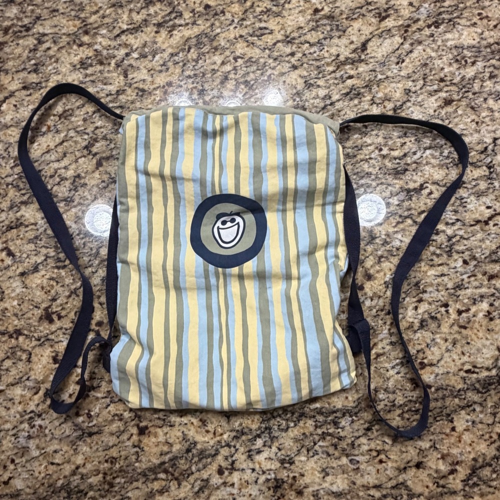 Life is Good Canvas Drawstring Backpack Striped Cinch Bag Yellow Blue Green Jake